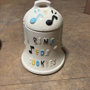 American Bisque Cookie Jar Ring For Cookies Bell shape with jingle bell